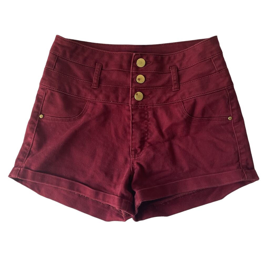 Refuge High Rise Deep Maroon / Burgundy Rolled Hem Short Shorts - Size 2